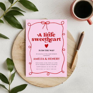 A Little Sweetheart Girl doodle Bow Baby Shower  Invitation