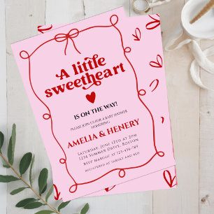 A Little Sweetheart Girl hearts Bow Baby Shower Invitation