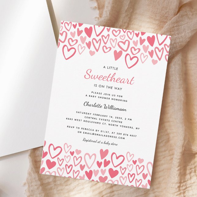 A Little Sweetheart Hearts Girl Baby Shower Invitation (Little Sweetheart Pink Hearts Valentines Script Girl Baby Shower Invitation)