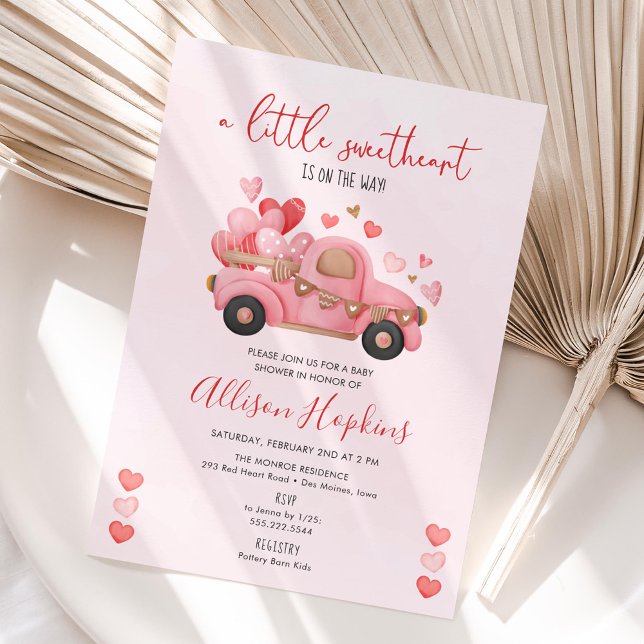 A Little Sweetheart Hearts Truck Baby Shower Invitation (Creator Uploaded)