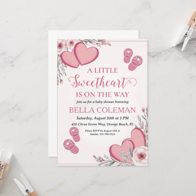 a little sweetheart is on the way baby shower invitation (Front/Back In Situ)