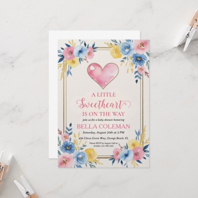 a little sweetheart is on the way baby shower invitation (Front/Back In Situ)