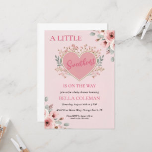 a little sweetheart is on the way baby shower invitation