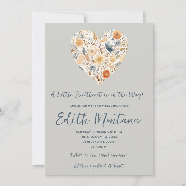 A Little Sweetheart is on the Way Boho Baby Shower Invitation (Front)