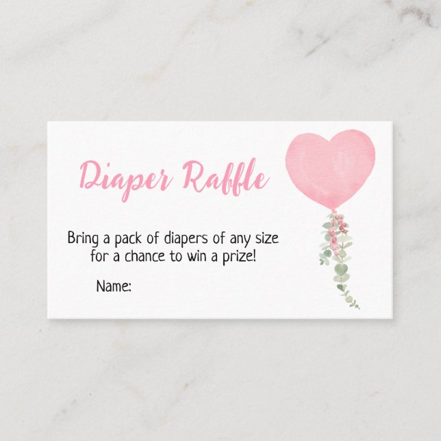 A little Sweetheart is on the Way Diaper Raffle  Business Card (Front)