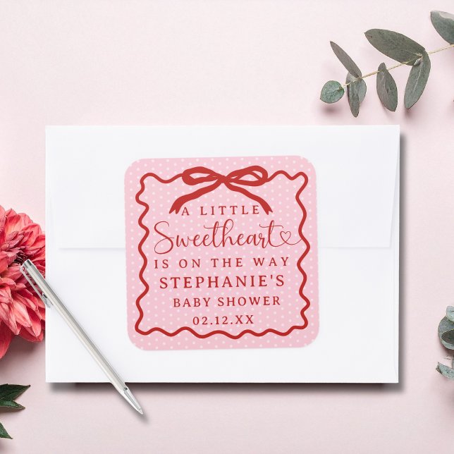 A Little Sweetheart Is On The Way Girl Baby Shower Square Sticker (Creator Uploaded)