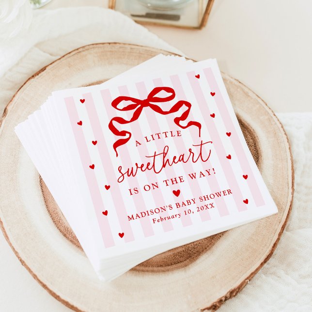A Little Sweetheart Pink and Red Bow Baby Shower Napkin (Creator Uploaded)