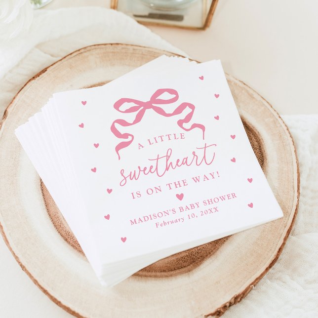 A Little Sweetheart Pink Bow Baby Shower Napkin (Creator Uploaded)