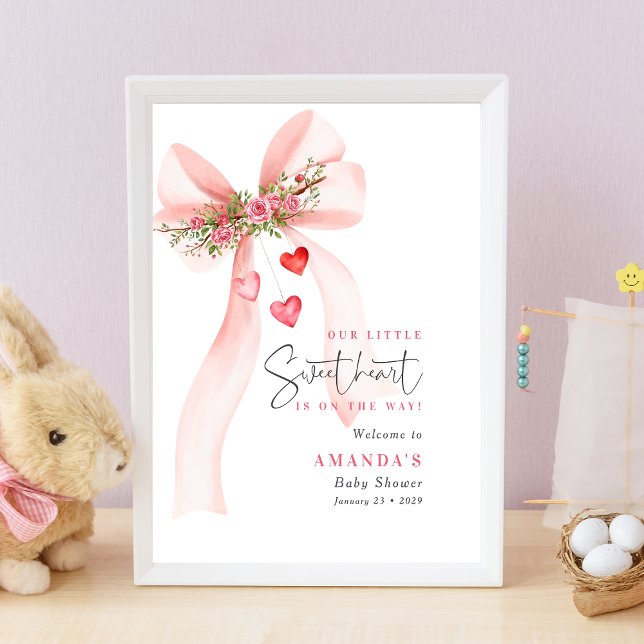 A little Sweetheart Pink bow Valentine Baby shower Poster (Creator Uploaded)