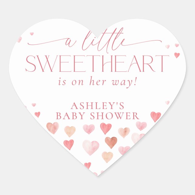A Little Sweetheart, Pink Girl Baby Shower Heart Sticker (Front)
