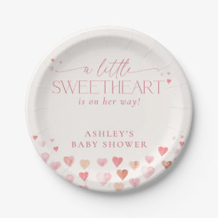 A Little Sweetheart, Pink Girl Baby Shower Paper Plate