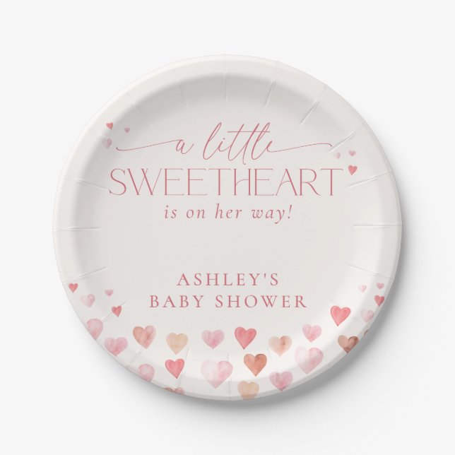 A Little Sweetheart, Pink Girl Baby Shower Paper Plate (Front)