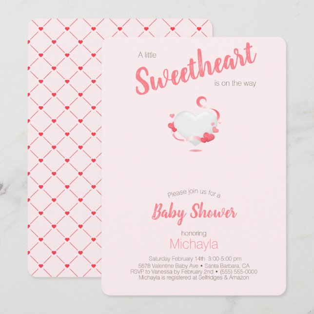 A Little Sweetheart Pink Heart Girl Baby Shower Invitation (Front/Back)