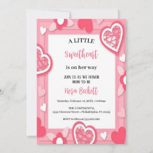 A little sweetheart pink hearts invitation