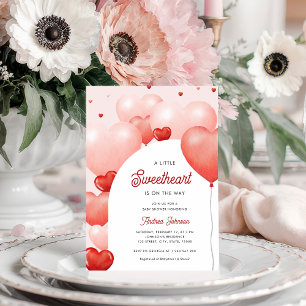 A Little Sweetheart Pink Red Balloons Baby Shower  Invitation