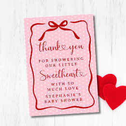A Little Sweetheart Pink Red Bow Girl Baby Shower Thank You Card