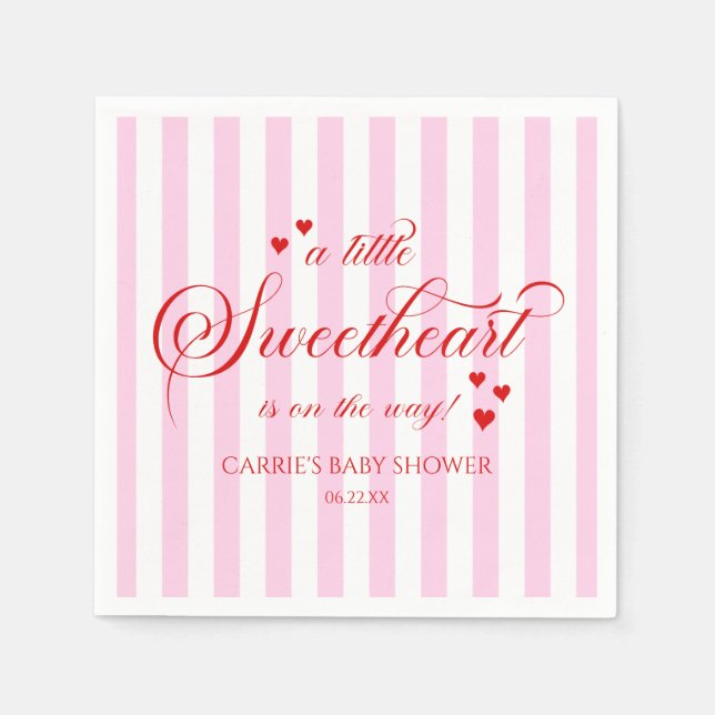 A Little Sweetheart Pink Red Hearts Baby Shower Napkin (Front)