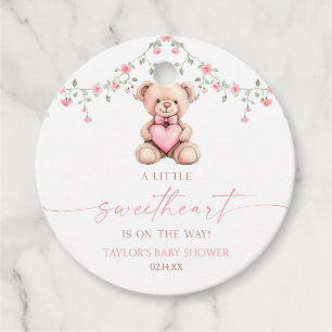 A Little Sweetheart Pink Teddy Bear Baby Shower Favour Tags