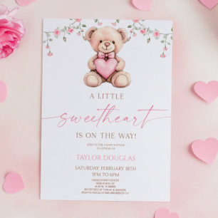 A Little Sweetheart Pink Teddy Bear Baby Shower Invitation