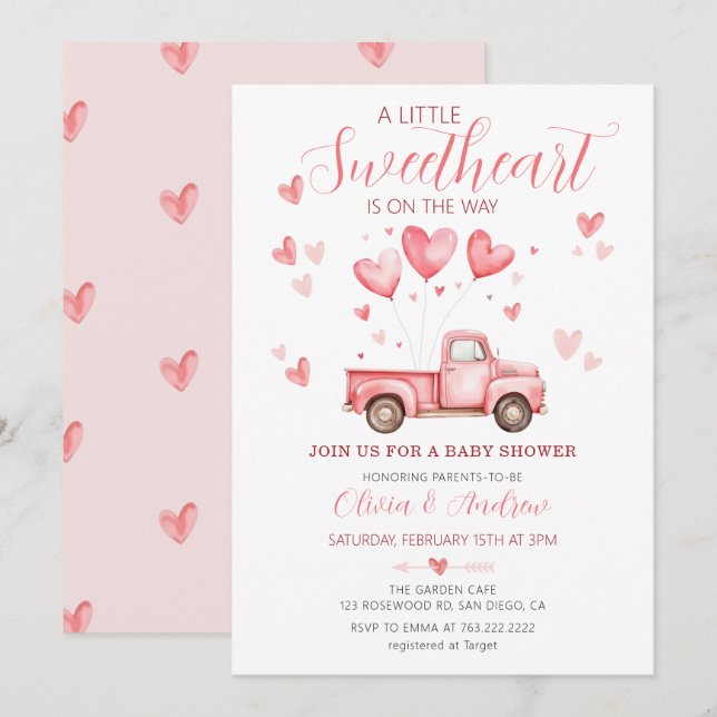 A Little Sweetheart Pink Valentine Baby Shower Invitation (Front/Back)