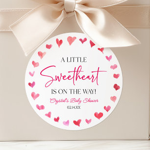 A Little Sweetheart Red Pink Hearts Baby Shower Classic Round Sticker