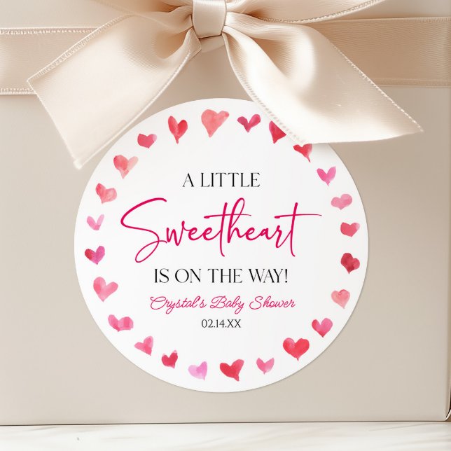 A Little Sweetheart Red Pink Hearts Baby Shower Classic Round Sticker (Creator Uploaded)