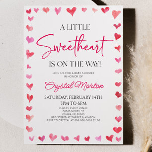 A Little Sweetheart Red Pink Hearts Baby Shower Invitation