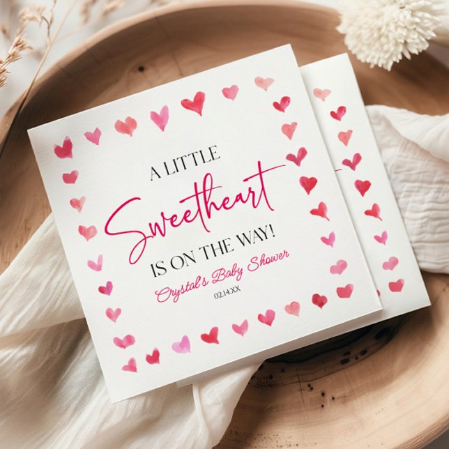 A Little Sweetheart Red Pink Hearts Baby Shower Napkin (Creator Uploaded)