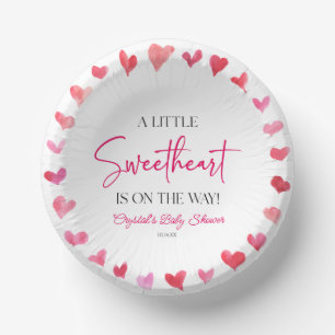 A Little Sweetheart Red Pink Hearts Baby Shower Paper Plate