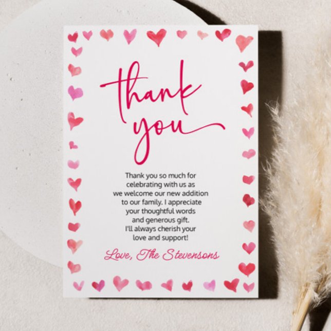 A Little Sweetheart Red Pink Hearts Baby Shower Thank You Card (Creator Uploaded)