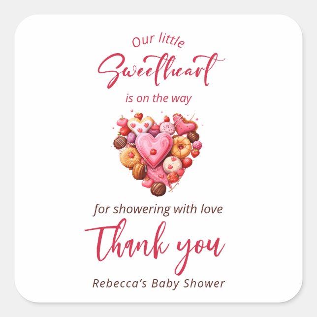 A Little Sweetheart Red Sweet Heart Baby Shower  Square Sticker (Front)