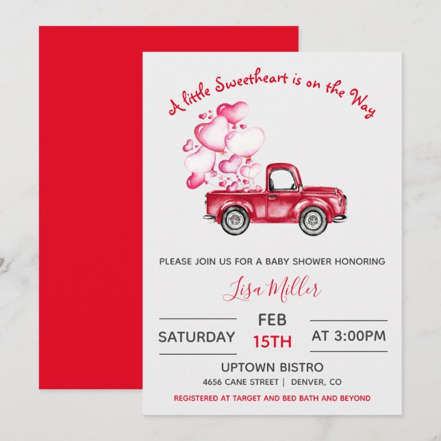 A little Sweetheart Red Truck Baby Shower Invitation (Front/Back)