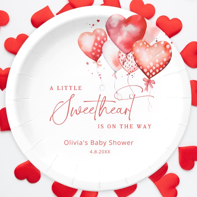 A Little Sweetheart Valentine Balloons Baby Shower Paper Plate (Creator Uploaded)