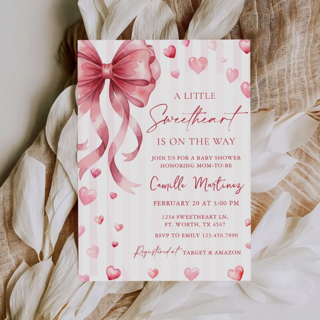 A Little Sweetheart Valentine Bow Baby Shower Invitation (Creator Uploaded)