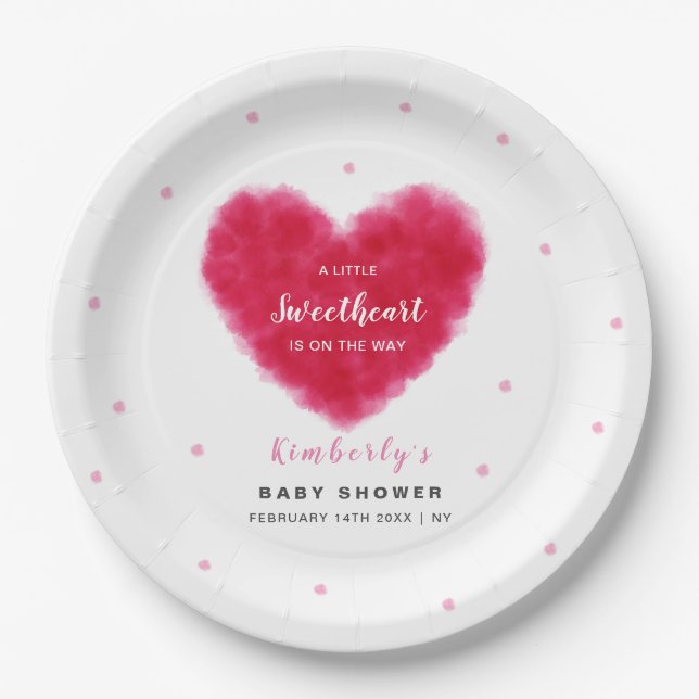 A Little Sweetheart Valentines Baby Shower  Paper Plate (Front)