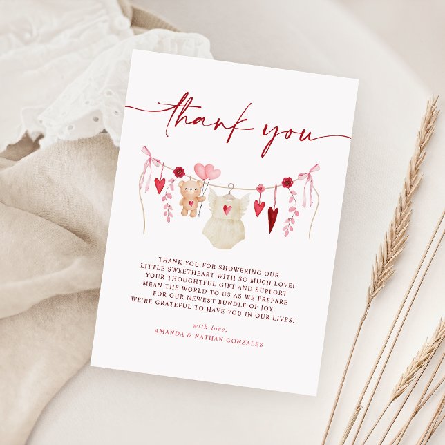 A Little Sweetheart Valentine's Baby Shower  Thank You Card (Creator Uploaded)