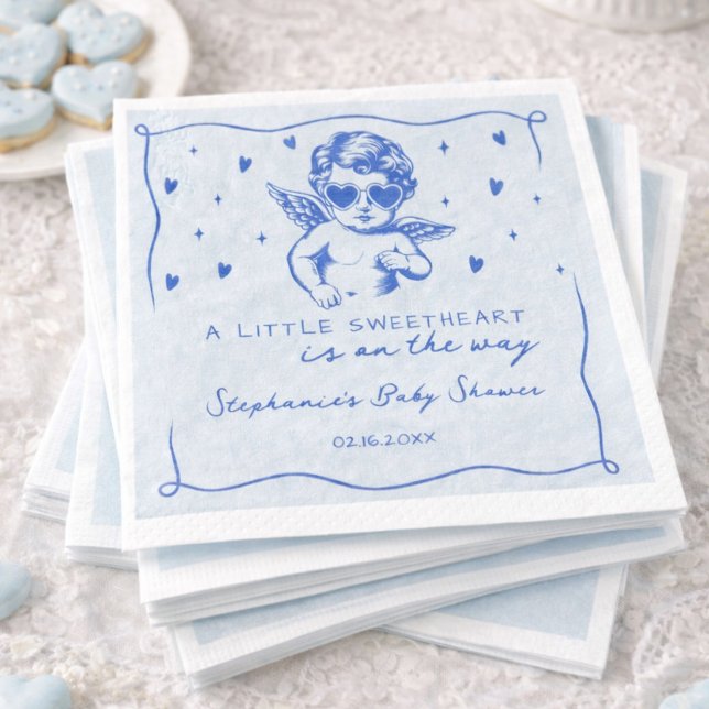 A Little Sweetheart Valentines Boy Baby Shower Napkin (Creator Uploaded)
