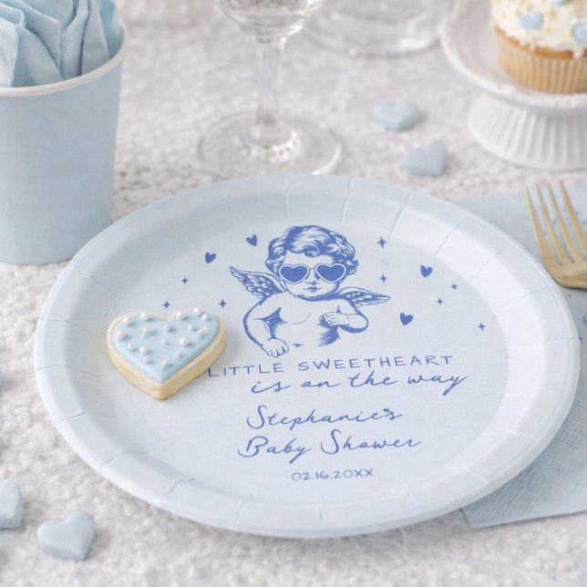 A Little Sweetheart Valentines Boy Baby Shower Paper Plate (Creator Uploaded)