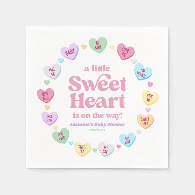 A Little Sweetheart Valentine's Day Baby Shower Napkin (Front)