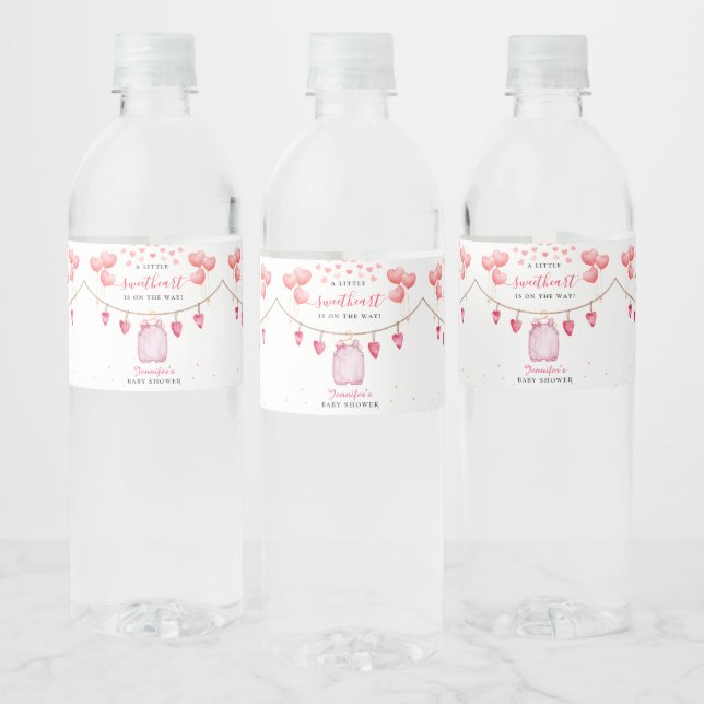 A Little Sweetheart | Valentine's Day Baby Shower  Water Bottle Label (Bottles)
