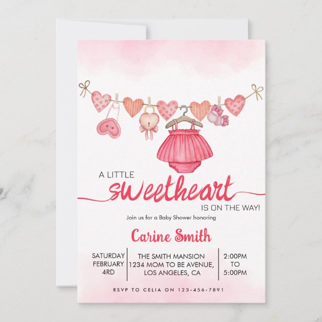A little Sweetheart Valentine's  Girl Baby Shower Invitation (Front)