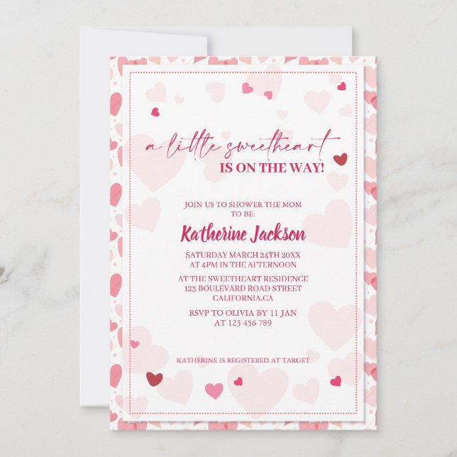 A little sweetheart valentines hearts baby shower invitation (Front)