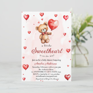 A Little Sweetheart Watercolor Teddy Baby Shower Invitation