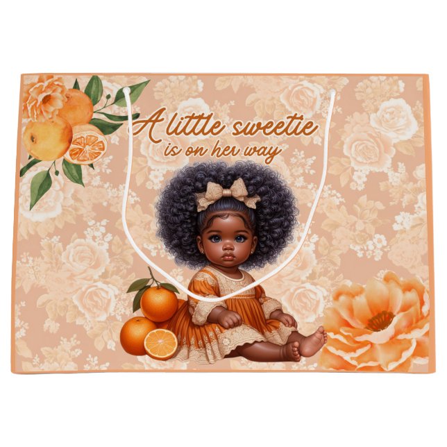A Little Sweetie is on Her Way Ethnic Baby Girl Large Gift Bag (Front)