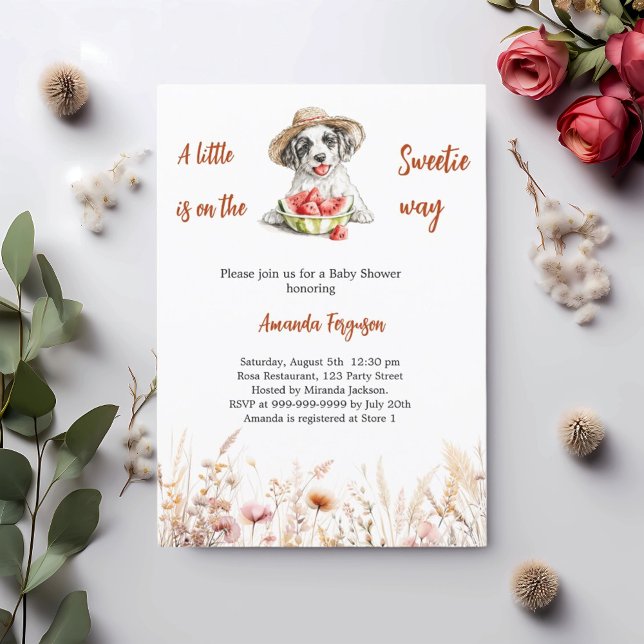 A little Sweetie puppy dog watermelon Baby Shower Invitation (Creator Uploaded)