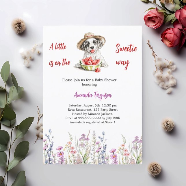 A little Sweetie puppy dog watermelon Baby Shower Invitation (Creator Uploaded)