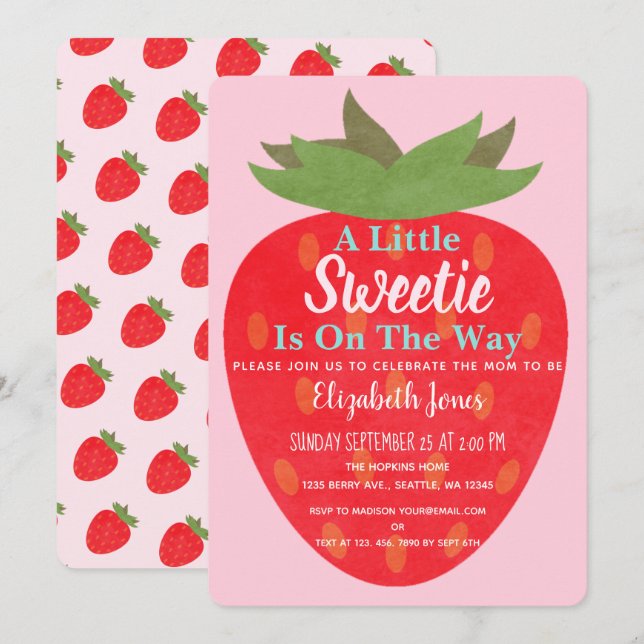 A Little Sweetie Strawberry Baby Shower Invitation (Front/Back)