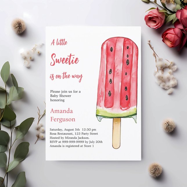 A little Sweetie watermelon pop stick Baby Shower Invitation (Creator Uploaded)