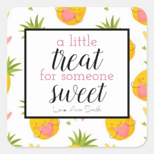 A Little Treat Valentine’s Day Pineapple Hearts Square Sticker