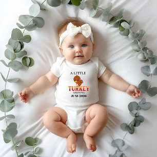 A Little turkey Arriving Thanksgiving Pregnancy Baby Bodysuit